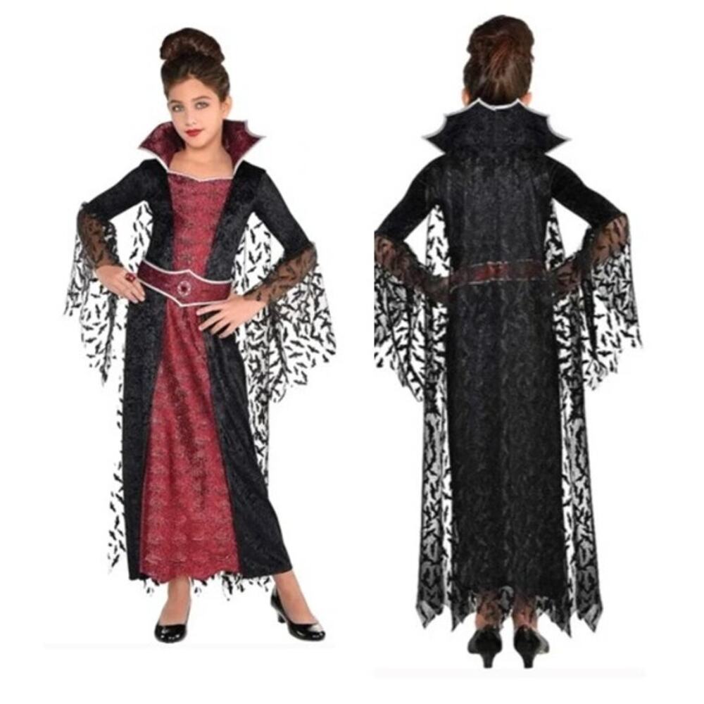 Vampire Wicked Queen Costume Child XL 14-16 BAT WING Sleeves Velvet Halloween
